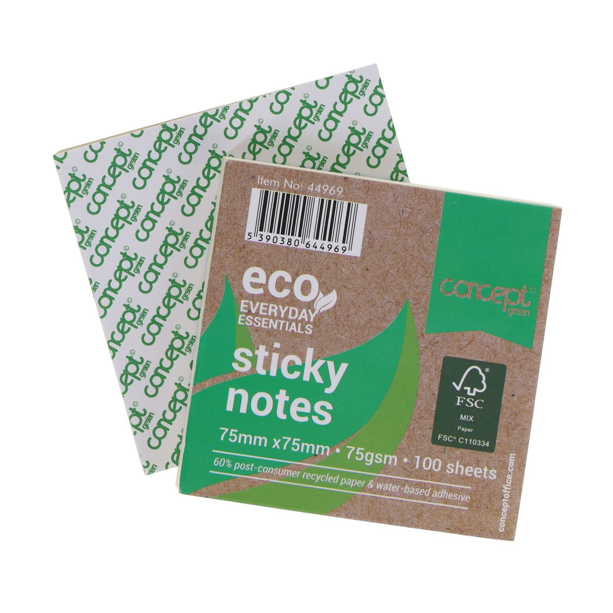 Concept Green Sticky Notes - 75X75mm - 100 Sheets | Stationery Shop UK