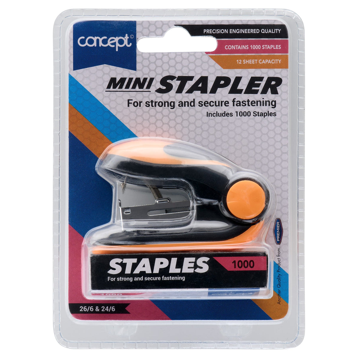 Concept Mini Stapler & Staples Set - Orange | Stationery Shop UK