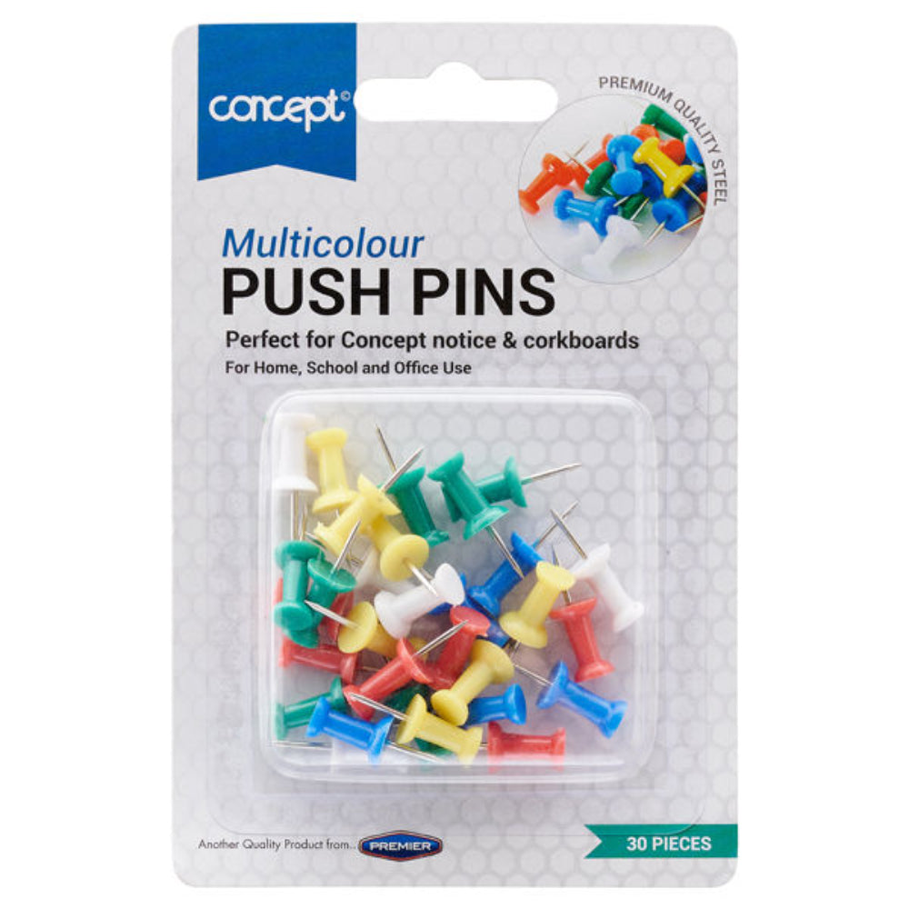 Concept Multicolour Push Pins - Pack of 30 | Stationery Shop UK