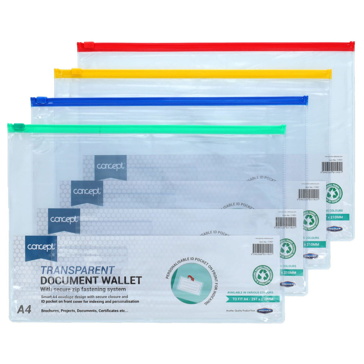 Concept Multipack | A4 Data Envelope W/Zipper - Pack of 12-Document Folders & Wallets-Concept|StationeryShop.co.uk