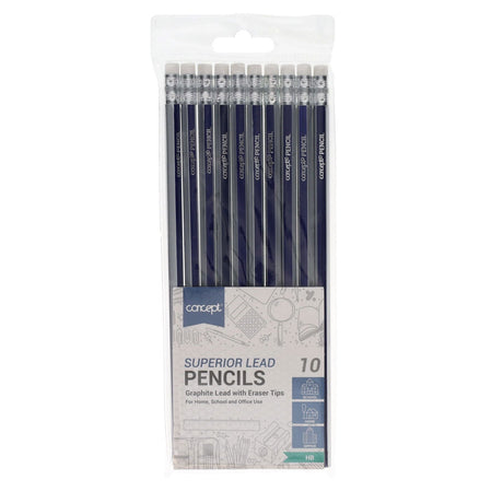 Concept Wallet of 10 HB Eraser Tipped Superior Quality Graphite Pencils | Stationery Shop UK