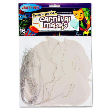 Crafty Bitz Decorate Your Own Masks - Carnival Masks - Pack of 16 | Stationery Shop UK