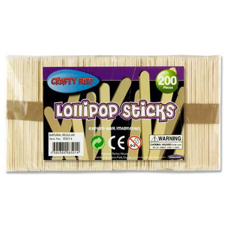 Crafty Bitz Lollipop Sticks - Natural - Pack of 200 | Stationery Shop UK