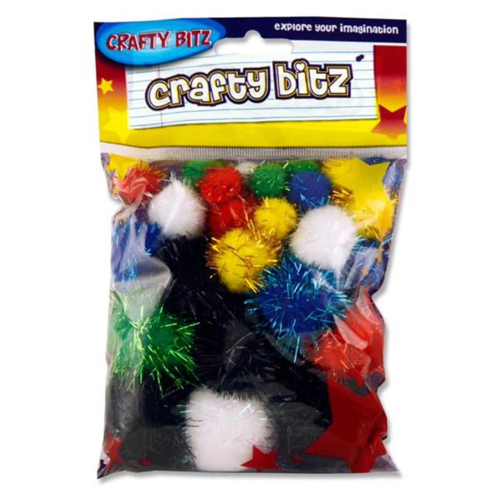 Crafty Bitz Pom Poms - Glitter - Pack of 30 | Stationery Shop UK