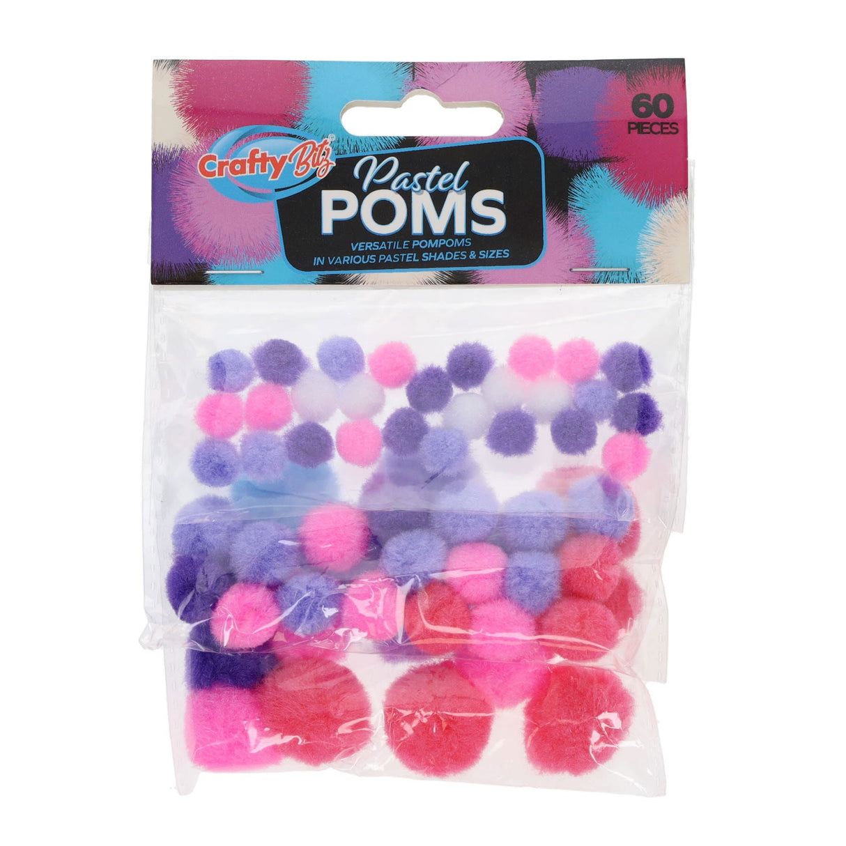 Crafty Bitz Pom Poms - Pastel - Pack of 60 | Stationery Shop UK