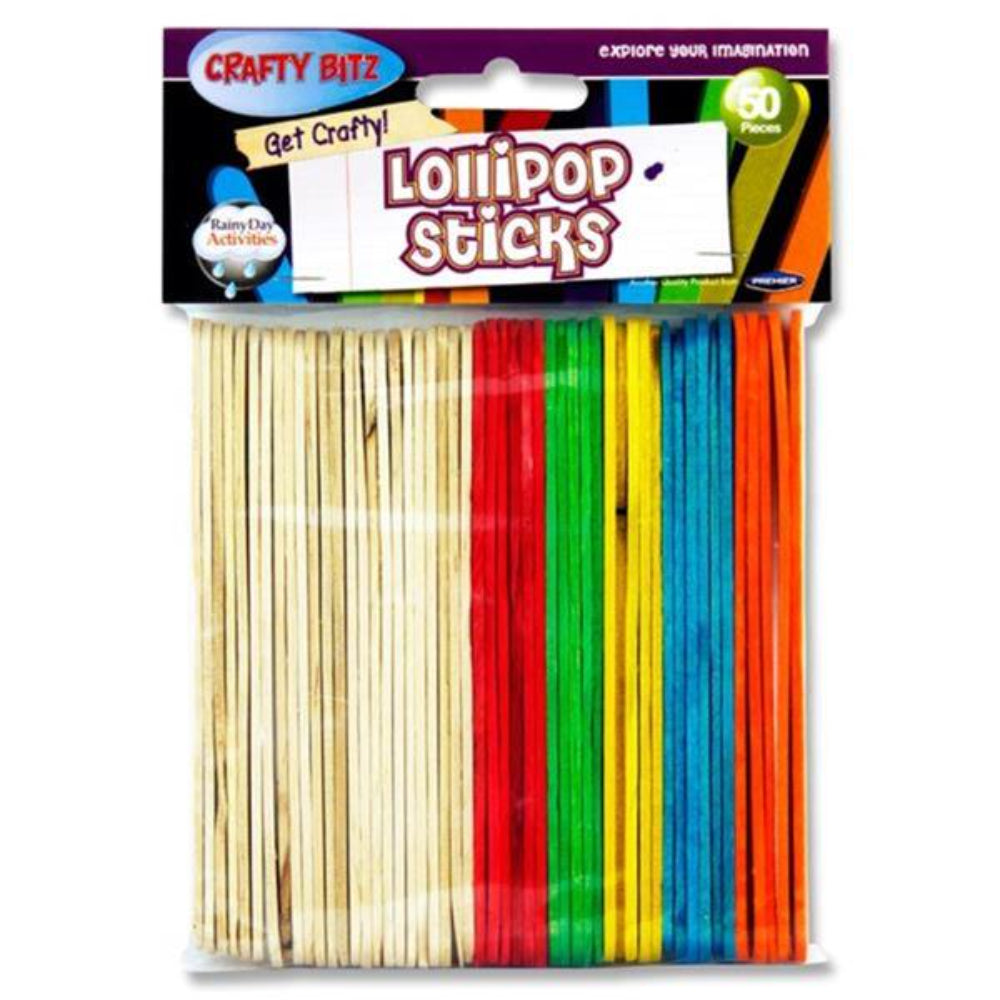 Crafty Bitz Wooden Lollipop Sticks - Pack of 50 | Stationery Shop UK