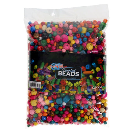 Crafty Bitz Wooden Multicoloured Beads - 454g Bag | Stationery Shop UK