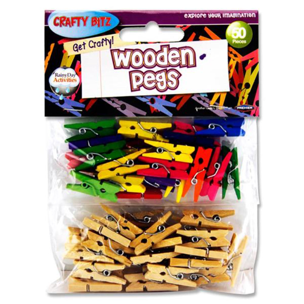 Crafty Bitz Wooden Pegs - Pack of 50 | Stationery Shop UK
