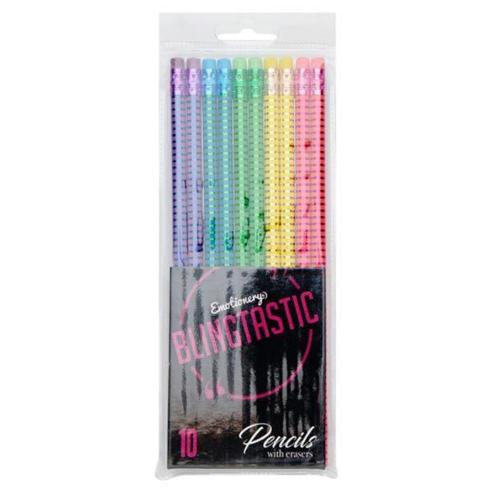 Emotionery Blingtastic Pencils with Erasers - Shine - Pack of 10 | Stationery Shop UK