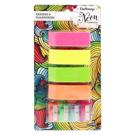 Emotionery Sharpeners & Erasers - Neon - Pack of 8 | Stationery Shop UK