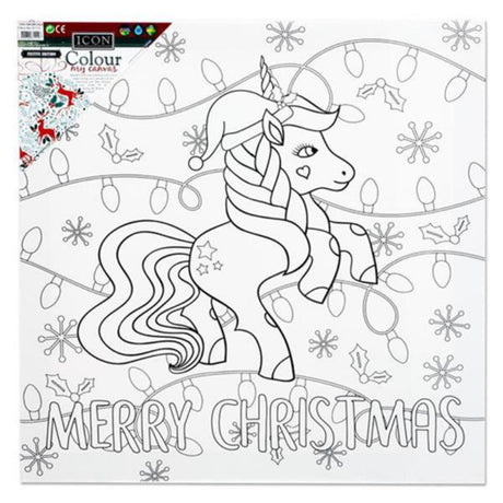 Icon Colour My Canvas - Festive Edition - 300mm x 300mm - Christmas Unicorn | Stationery Shop UK