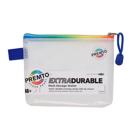 Premto A6 Extra Durable Expanding Wallet wih Rainbow Zip - Clear Pearl