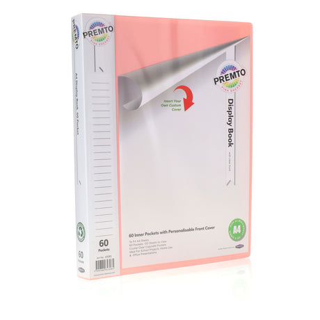 Premto Pastel A4 60 Pockets Display Book - Pink Sherbet | Stationery Shop UK