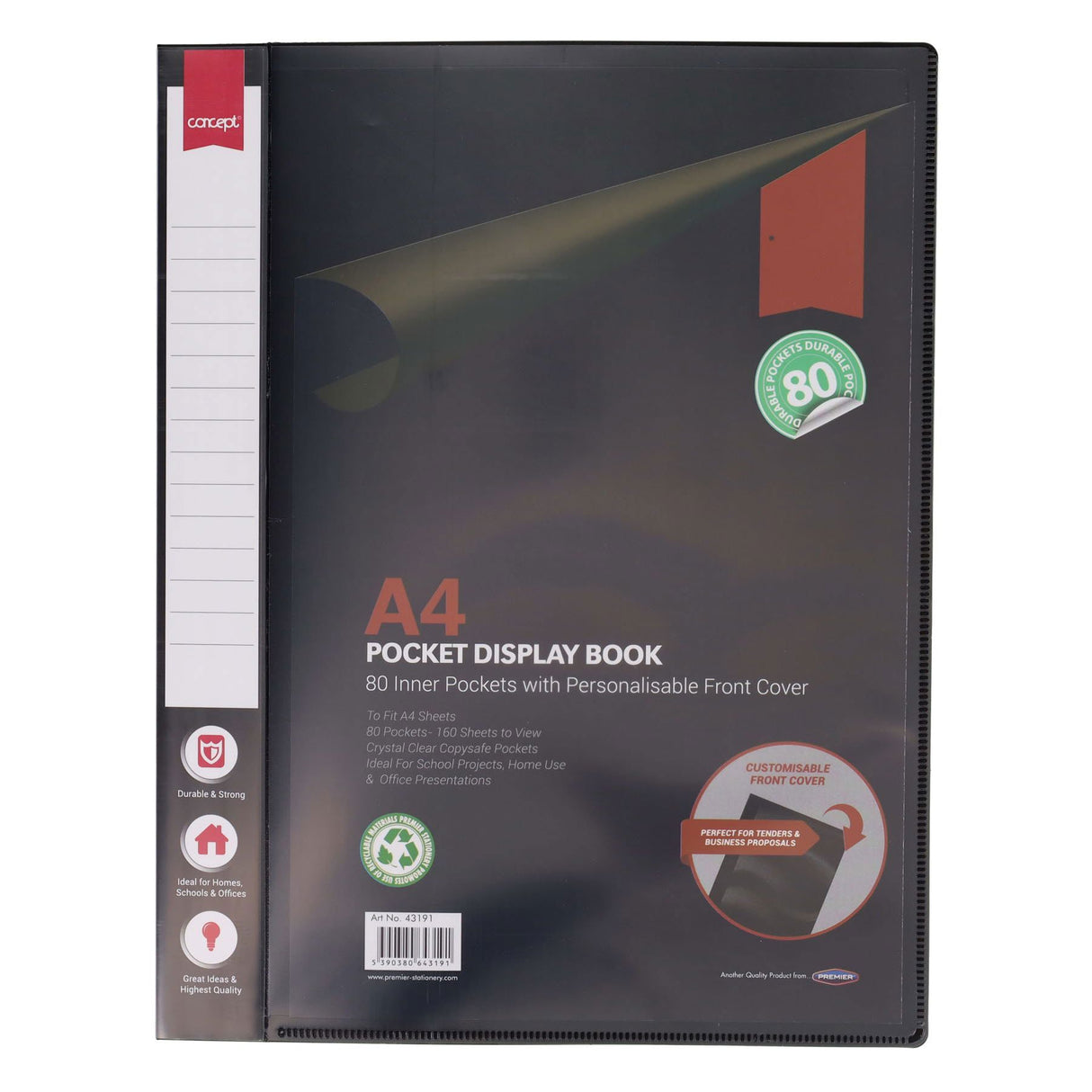 Concept A4 Display Book - Black - 80 Pocket