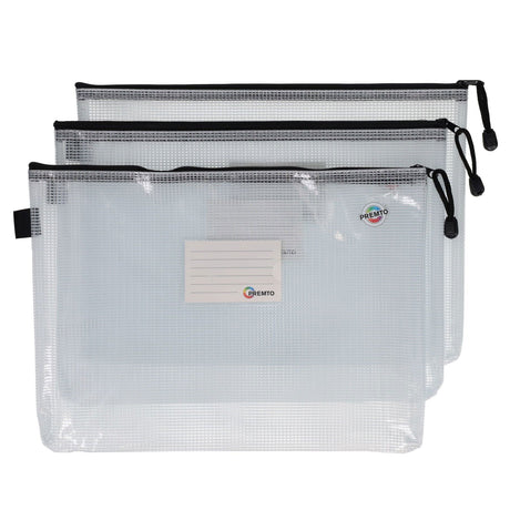 Premto Multipack | A4+ Extra Durable Mesh Storage Wallet - Clear Pearl - Pack of 3