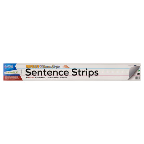 Clever Kidz Wipe-Off Reusable Sentence Strips - 3 x 24 - White - Pack of 30