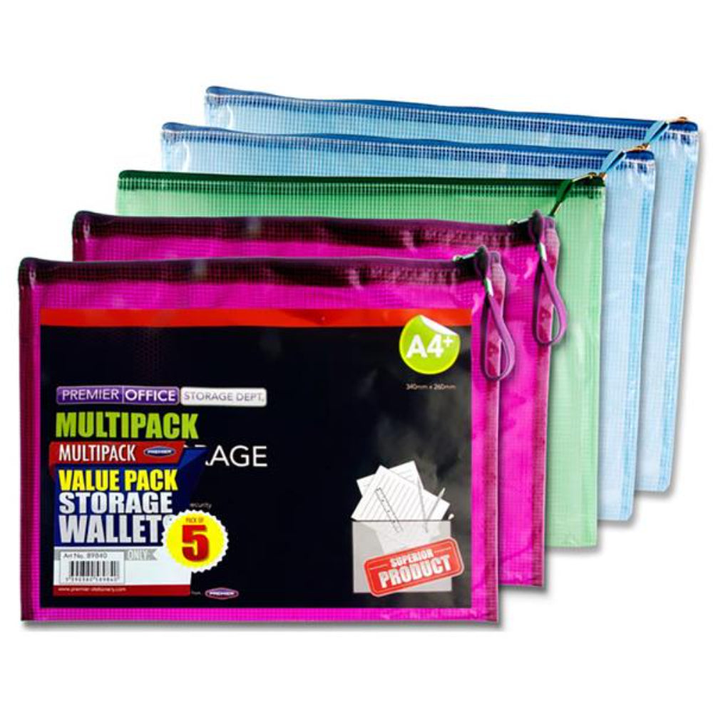 Premier Universal Multipack | A4 Mesh Wallets - Clear - Pack of 5