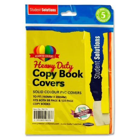 Student Solutions 160x200mm Heavy Duty Copy Book Covers - 5 Solid Colours - Pack of 5 | Stationery Shop UK