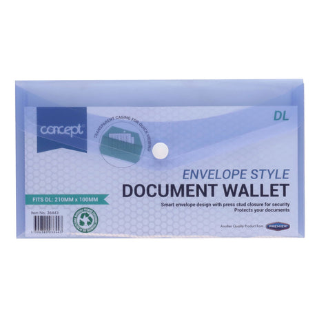 Premier Office DL Envelope-Style Document Wallet with Button - Clear Purple | Stationery Shop UK