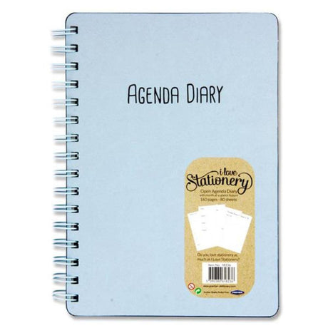 I Love Stationery A5 Wiro Open Agenda Diary - 160 Pages - Blue