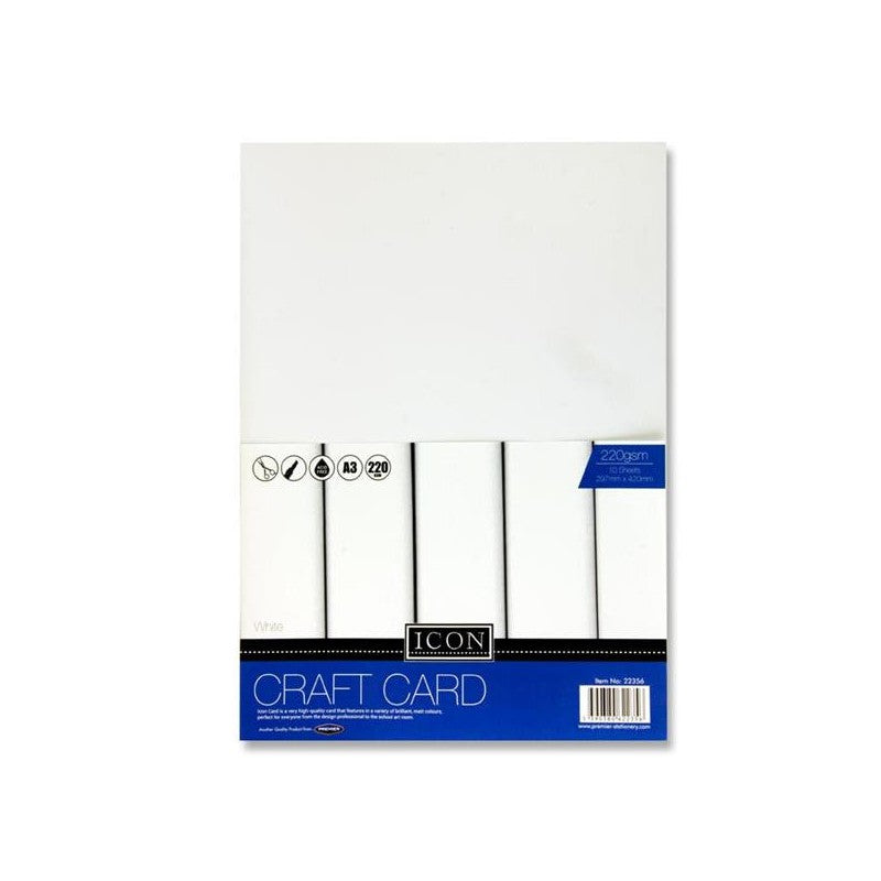 Icon A3 Craft Card - 220gsm - White - Pack of 10-Craft Paper & Card-Icon | Buy Online at Stationery Shop