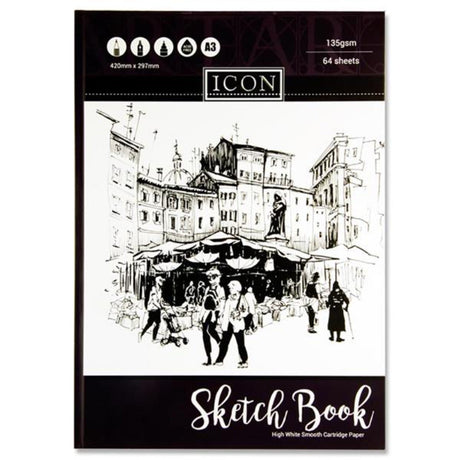 Icon A3 Hardcover Sketch Book - 135gsm - 64 Sheets-Sketchbooks-Icon | Buy Online at Stationery Shop