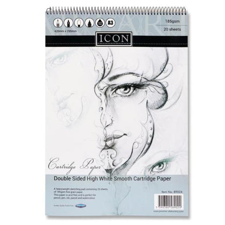Icon A3 Spiral Sketch Pad - 185gsm - 20 Sheets-Sketchbooks-Icon | Buy Online at Stationery Shop