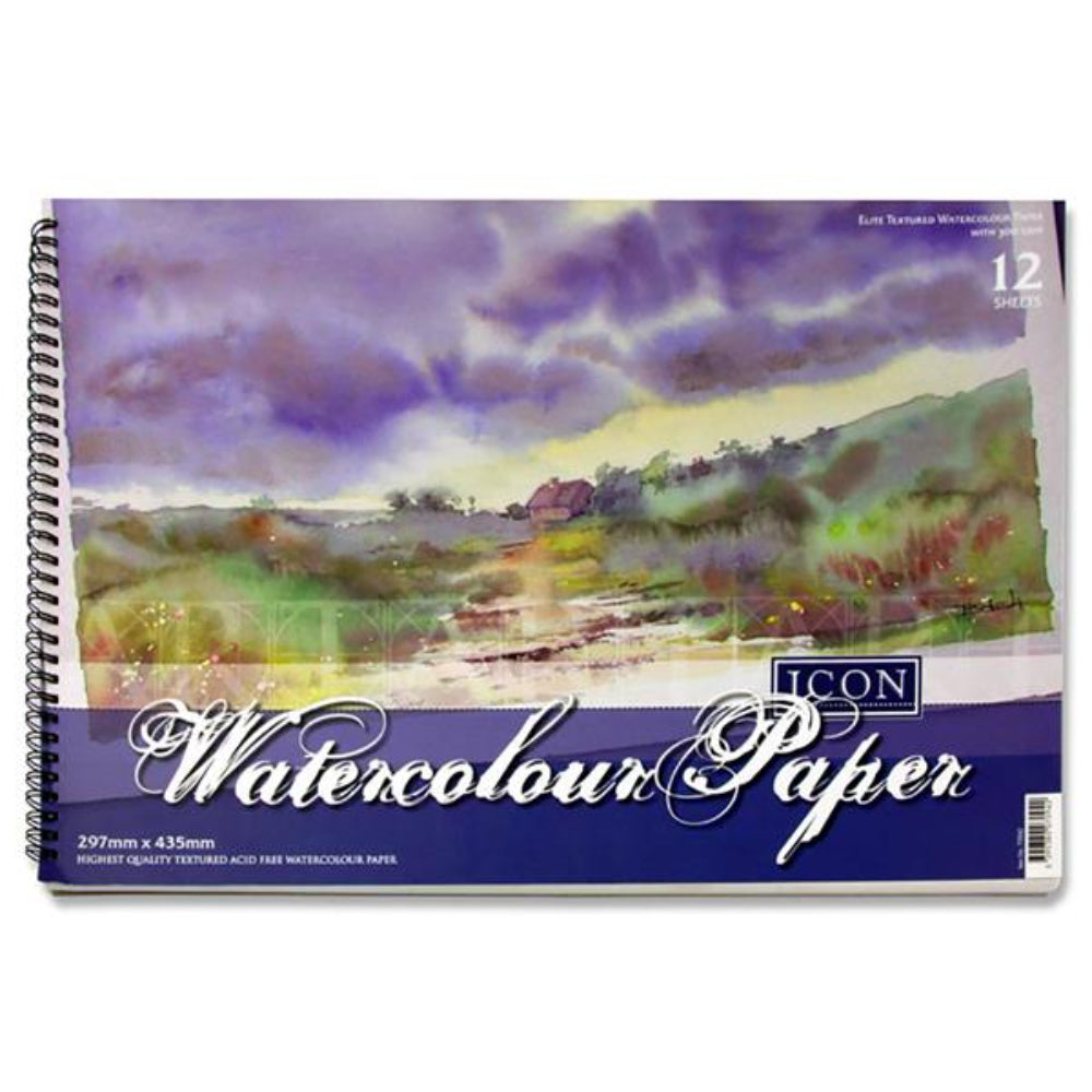 Icon A3 Wiro Watercolour Pad - 300gsm - 12 Sheets-Drawing & Painting Paper-Icon|StationeryShop.co.uk