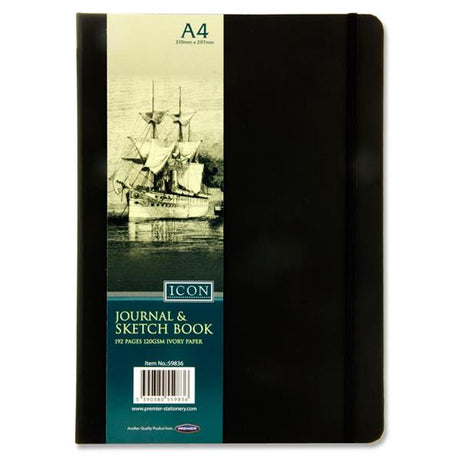Icon A4 Black Journal & Sketch Book with Elastic Closure - 192 Pages-Sketchbooks-Icon | Buy Online at Stationery Shop