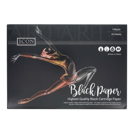 Icon A4 Black Paper - 140gsm - 20 Sheets | Stationery Shop UK