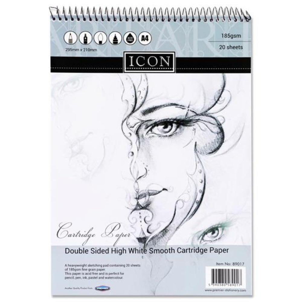 Icon A4 Spiral Sketch Pad - 185gsm - 20 Sheets-Sketchbooks-Icon|StationeryShop.co.uk