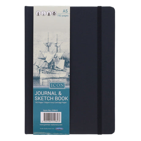Icon A5 Journal & Sketch Book with Elastic Closure - 120gsm - 192 Pages-Sketchbooks-Icon | Buy Online at Stationery Shop