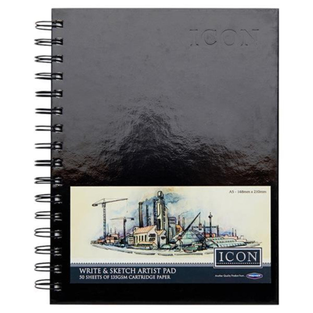 Icon A5 Wiro Hardcover Sketch Pad - 135gsm - 50 Sheets | Stationery Shop UK