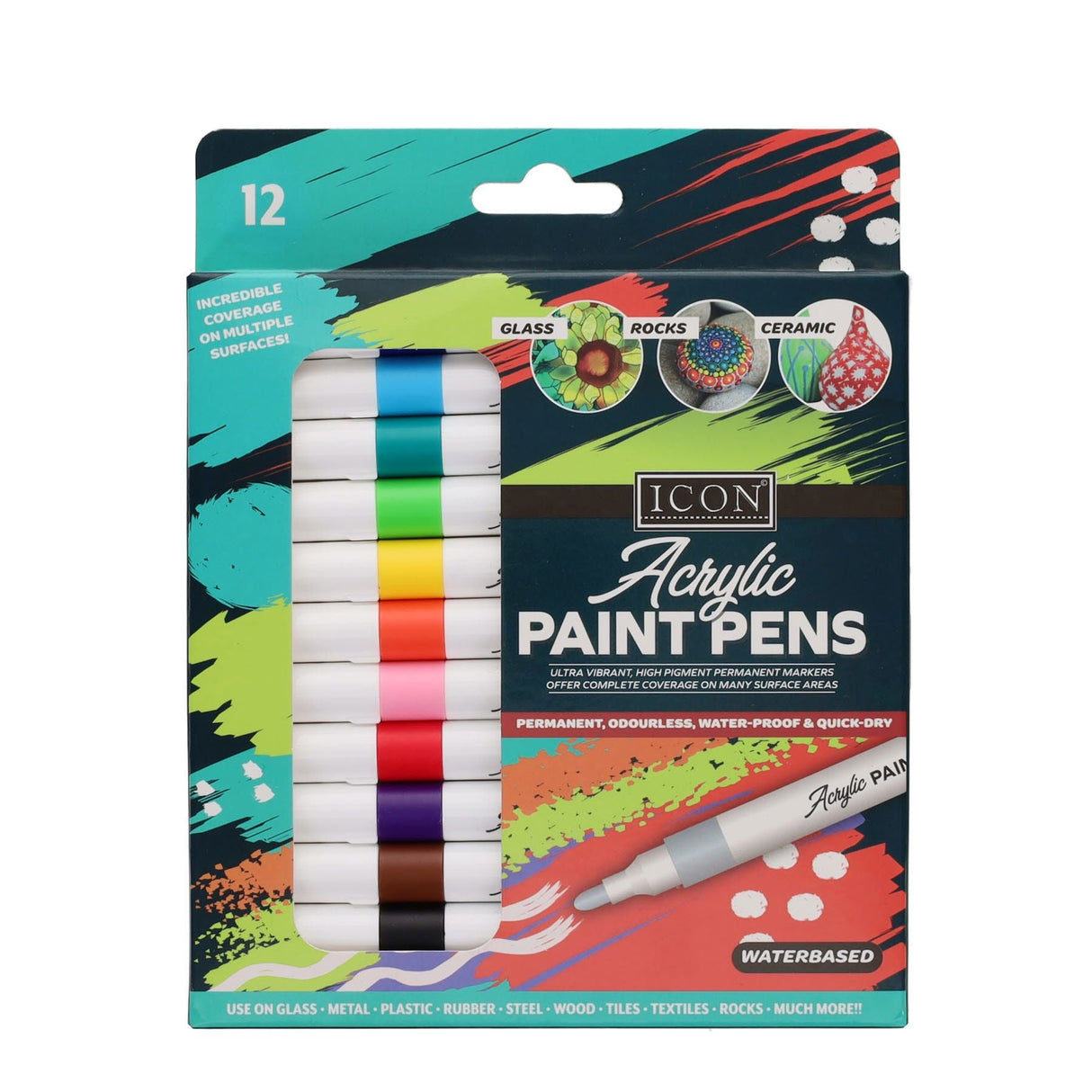 Icon Acrylic Paint Pens - Pack of 12-Markers-Icon|StationeryShop.co.uk