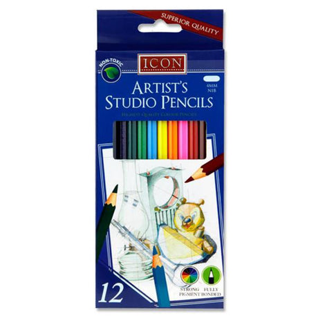 Icon Artist's Studio Superior Colour Pencils - 4mm Nib - Pack of 12-Colouring Pencils-Icon|StationeryShop.co.uk