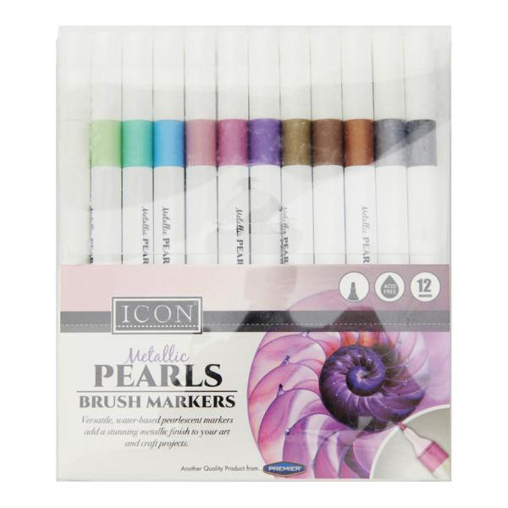 Icon Brush Markers - Metallic Pearl - Pack of 12-Brush Pens-Icon | Buy Online at Stationery Shop