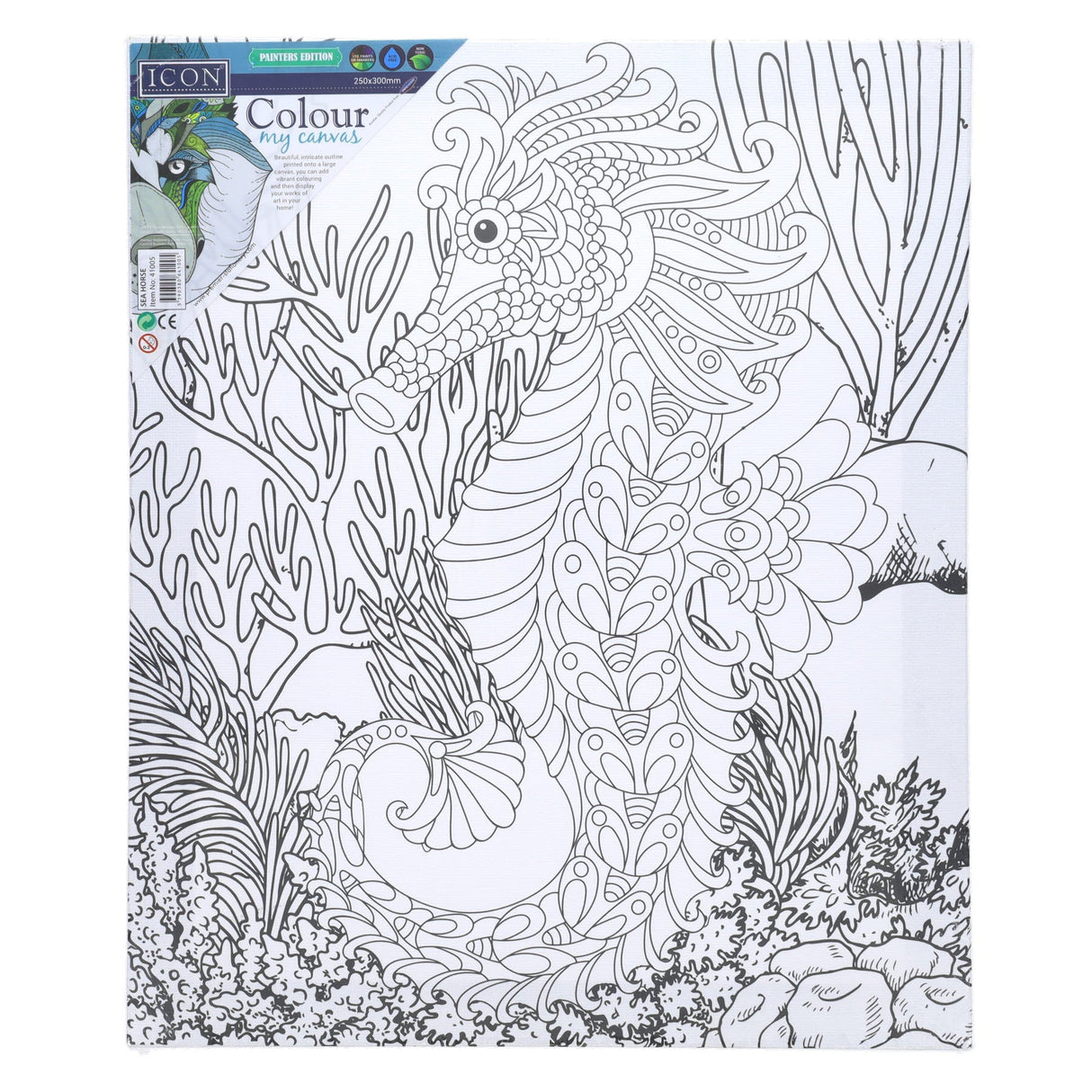 Icon Colour My Canvas - 250x300mm - Sea Horse-Colour-in Canvas-Icon|StationeryShop.co.uk