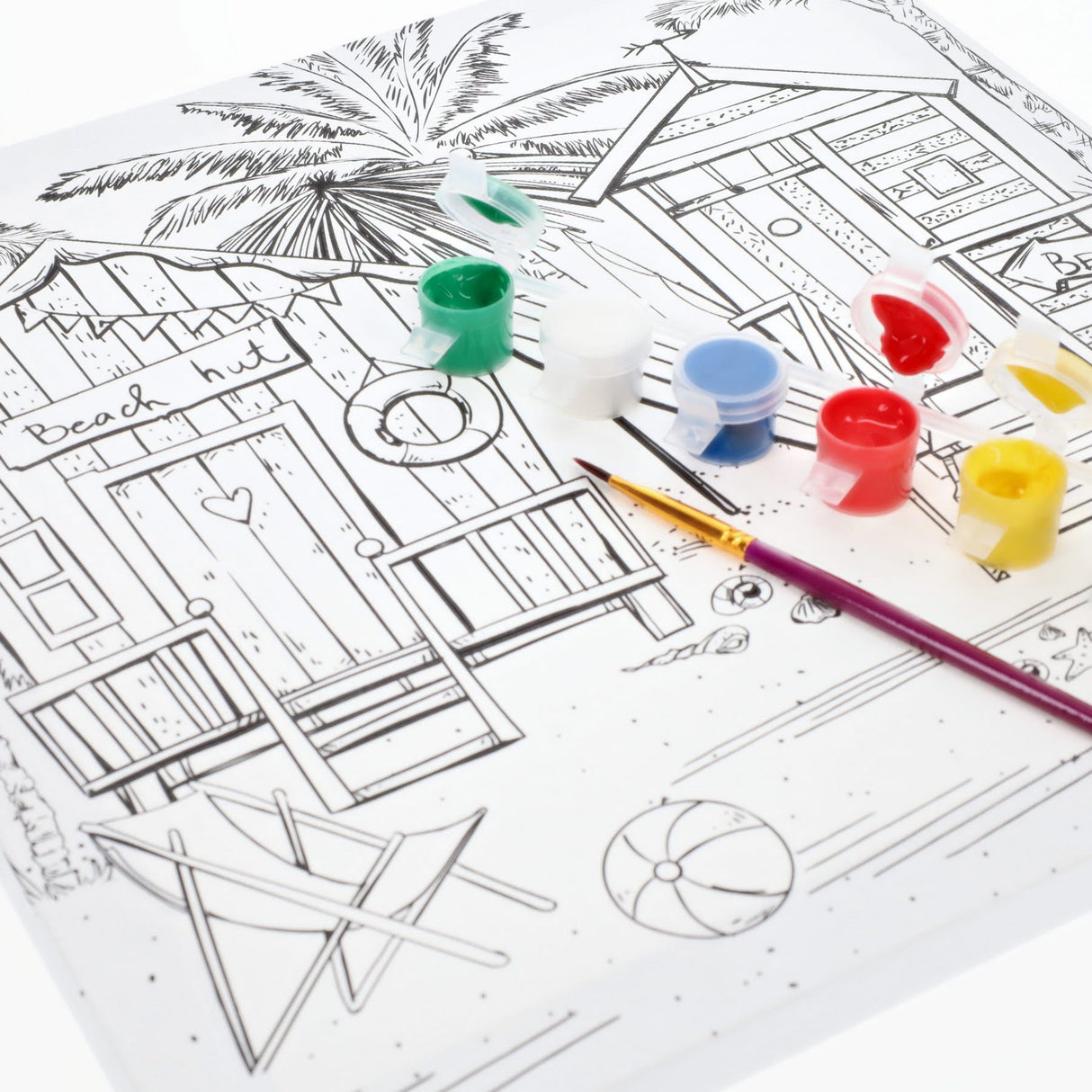 Icon Colour My Canvas - 300x300mm - Beach Hut-Colour-in Canvas-Icon|StationeryShop.co.uk