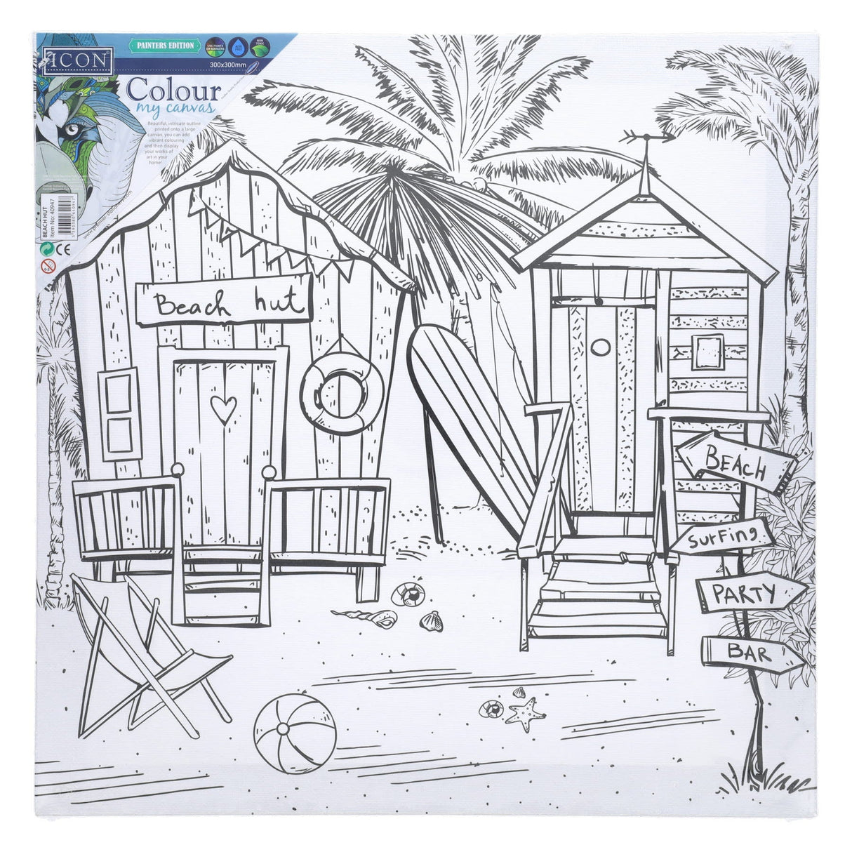 Icon Colour My Canvas - 300x300mm - Beach Hut-Colour-in Canvas-Icon | Buy Online at Stationery Shop