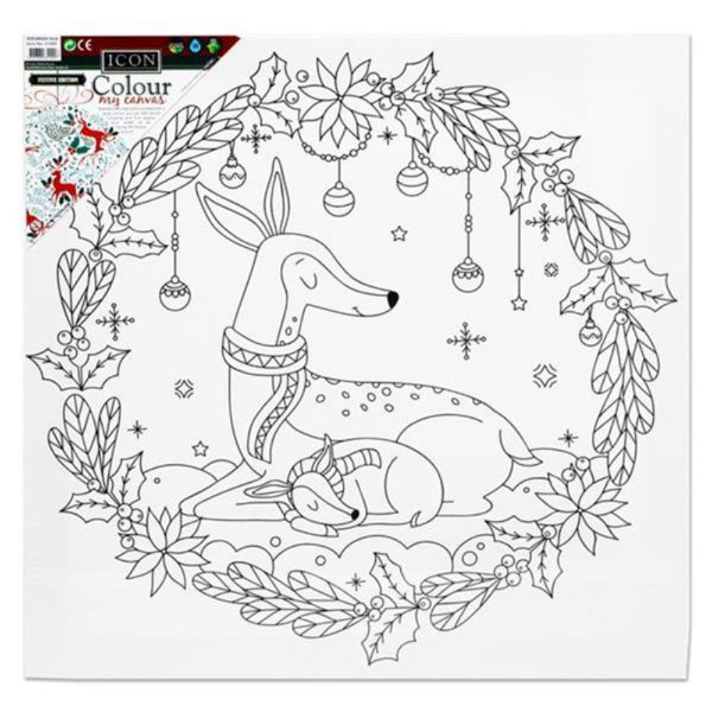 Icon Colour My Canvas - Festive Edition - 300mm x 300mm - Deer Wreath-Colour-in Canvas-Icon|StationeryShop.co.uk