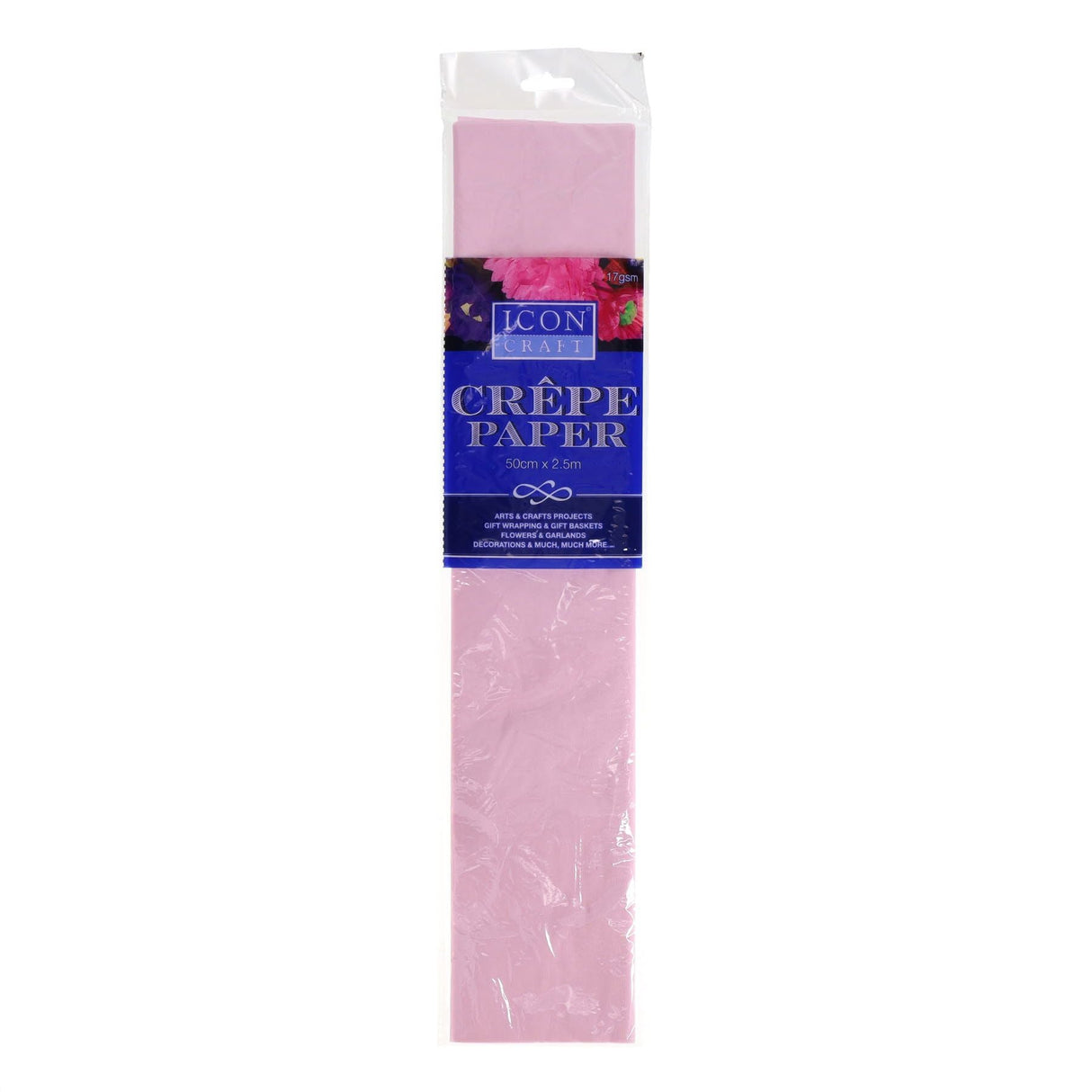 Icon Crepe Paper - 17gsm - 50cm x 250cm - Baby Pink-Crepe Paper-Icon|StationeryShop.co.uk