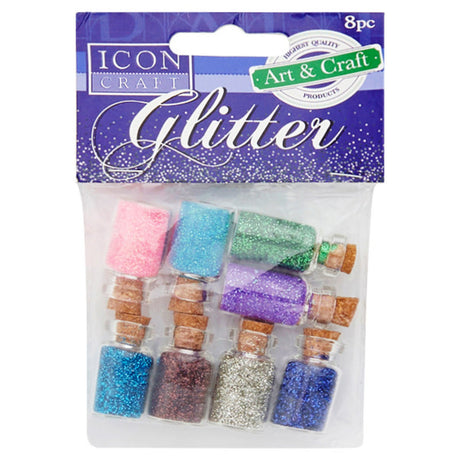 Icon Glass Jars filled with Glitter - Pack of 8-Sequins & Glitter-Icon|StationeryShop.co.uk