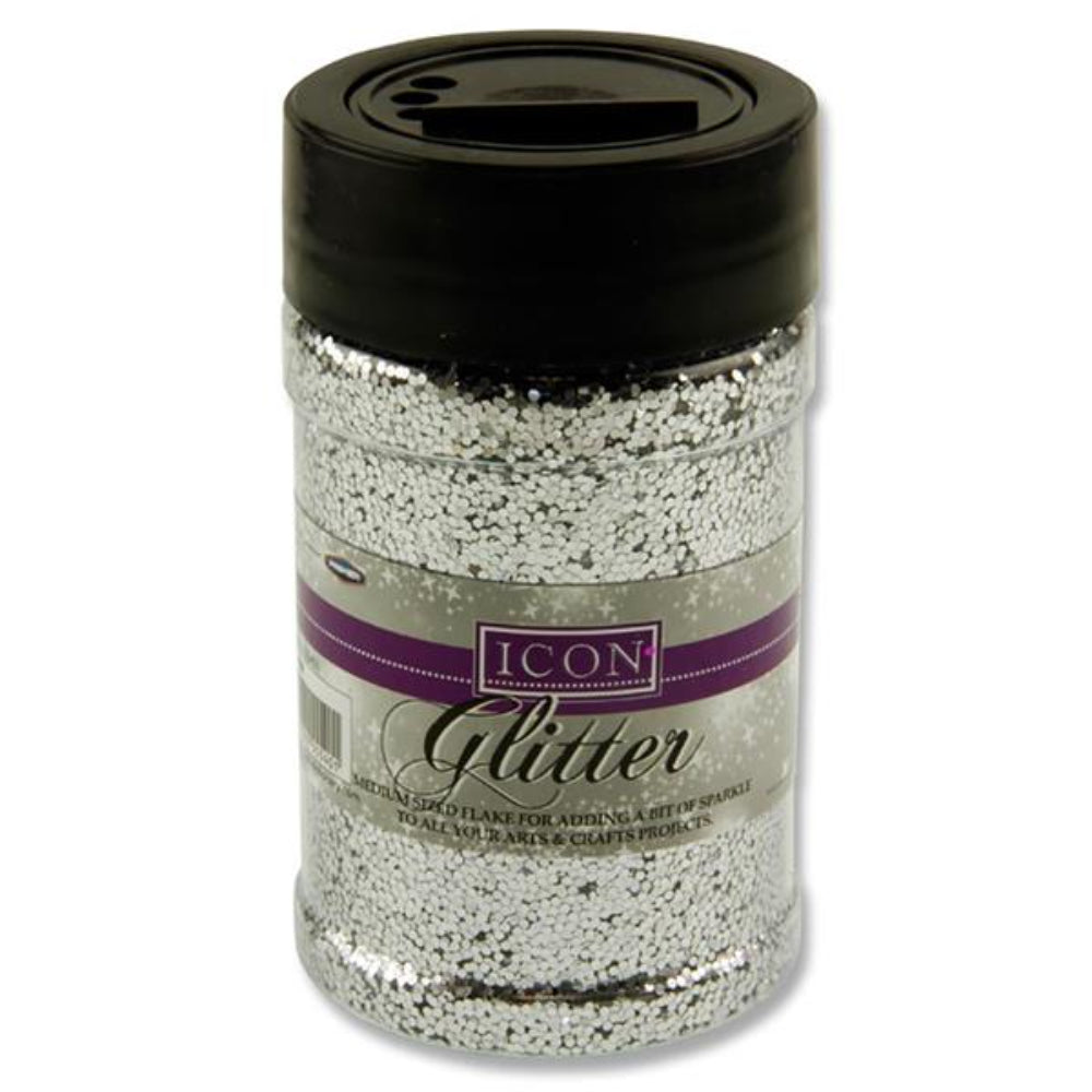 Icon Glitter - 110g - Silver-Sequins & Glitter-Icon|StationeryShop.co.uk