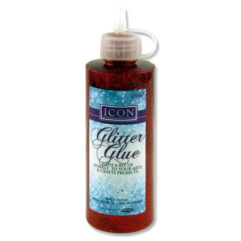Icon Glitter Glue Bottle - 120ml - Red | Stationery Shop UK