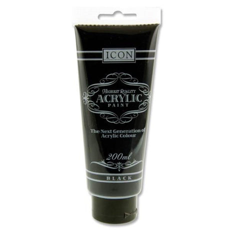 Icon Highest Quality Acrylic Paint - 200 ml - Black-Acrylic Paints-Icon | Buy Online at Stationery Shop