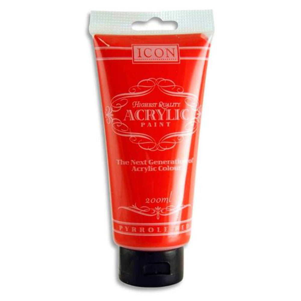 Icon Highest Quality Acrylic Paint - 200 ml - Scarlet Red | Stationery Shop UK