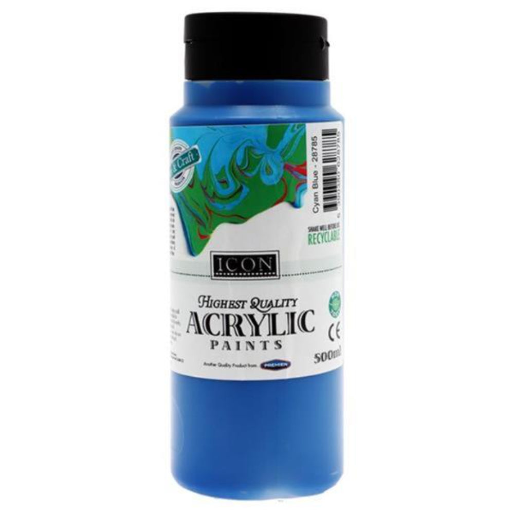 Icon Highest Quality Acrylic Paint - 500ml - Cyan-Acrylic Paints-Icon | Buy Online at Stationery Shop