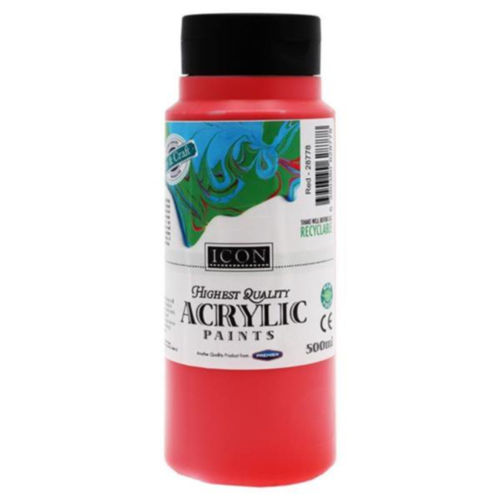 Icon Highest Quality Acrylic Paint - 500ml - Red-Acrylic Paints-Icon | Buy Online at Stationery Shop