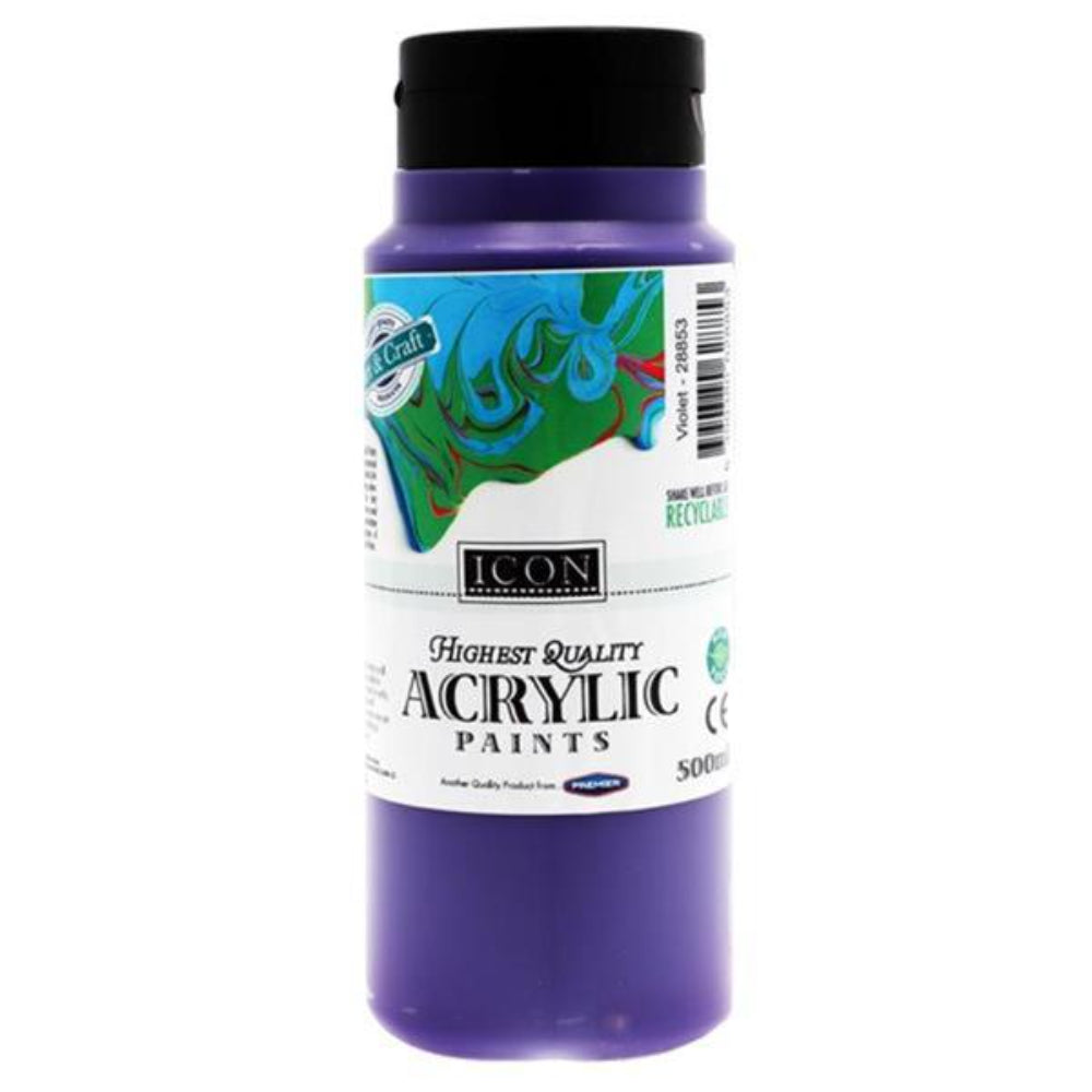 Icon Highest Quality Acrylic Paint - 500ml - Violet-Acrylic Paints-Icon | Buy Online at Stationery Shop
