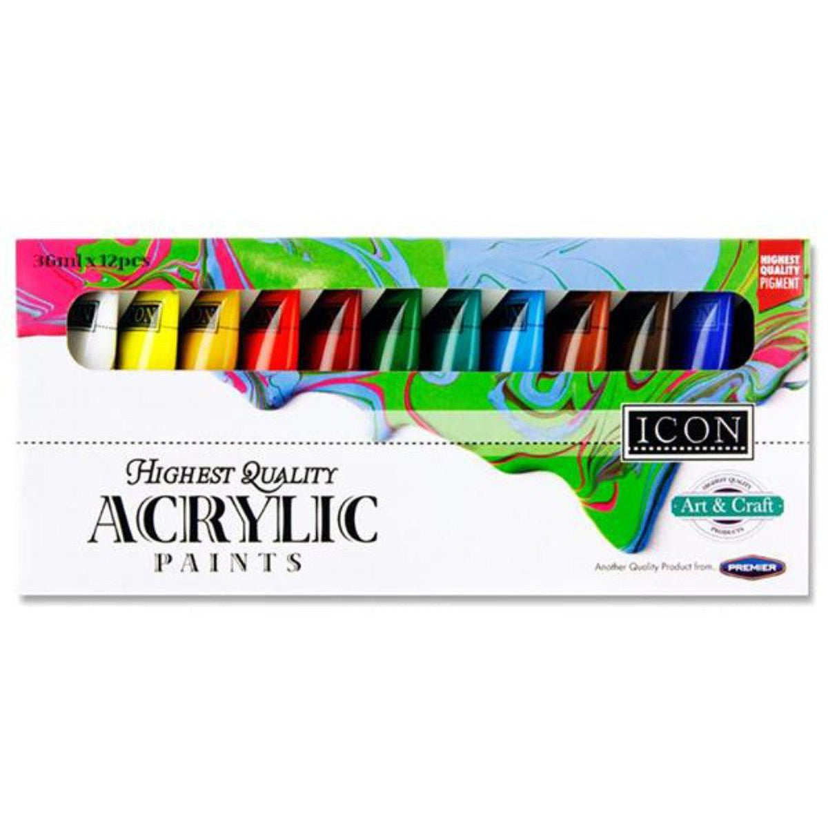 Icon Highest Quality Acrylic Paints Set - 36ml Tubes - Set of 12